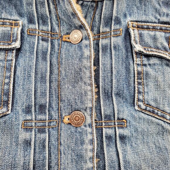 GAP Blue Jean Brown Faux Fur Lined Collared Trucker Jacket Women's Size M - Picture 7 of 10